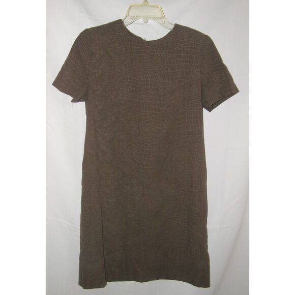 Dark Olive Green Snake Print Sz 8 Petite Soft Faux Suede Sheath Dress SAG HARBOR - Picture 1 of 4